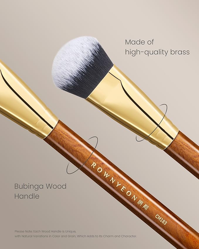 Desert Oak Series Angled Dome Cream Blush Brush - Medium Nylon Bristles for Flawless Cream/Liquid Blush Application, Seamless Stippling & Blending, Bubinga Handle & Brass Ferrule (CM 183)-GlimoraGlow