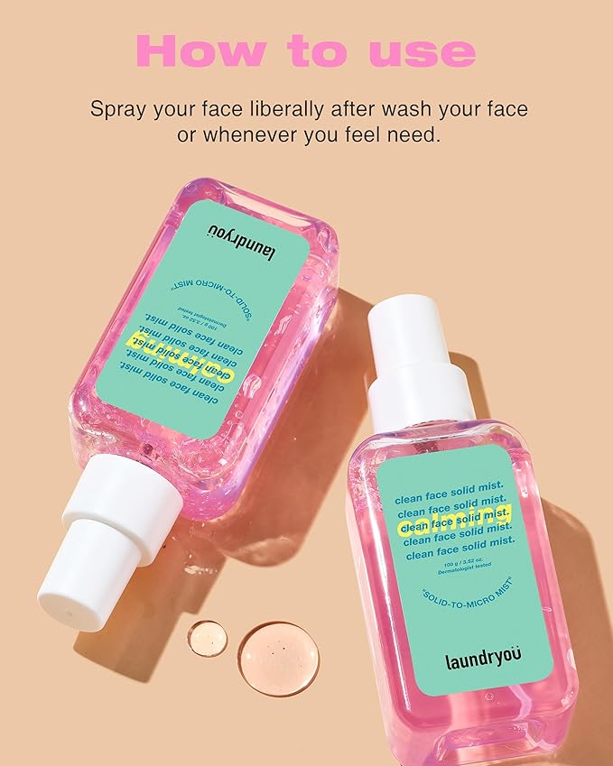 Clean Face Solid Mist - Calming, Hydrating, and Moisturizing Gel-To-Mist Dermatologist Tested Hypoallergenic Facial Spray for Redness Relief and Soothing Irritated Skin - (3.38 fl. oz.)-GlimoraGlow