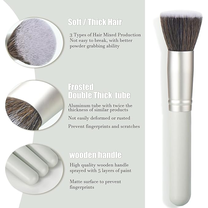 10 Piece Makeup Brushes - Grayish Green Wooden Handle with Soft Synthetic Bristles,for Face & Eye Makeup|Professional Makeup Brushes set for Women & Girls|-GlimoraGlow