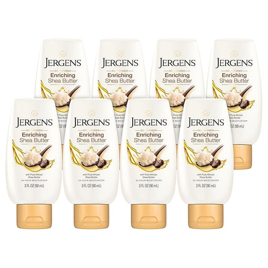 Jergens Shea Butter Hand and Body Lotion, Deep Conditioning Moisturizer, 3X More Radiant Skin, with Pure Shea Butter, Dermatologist Tested, 3 oz, 8 pack-GlimoraGlow