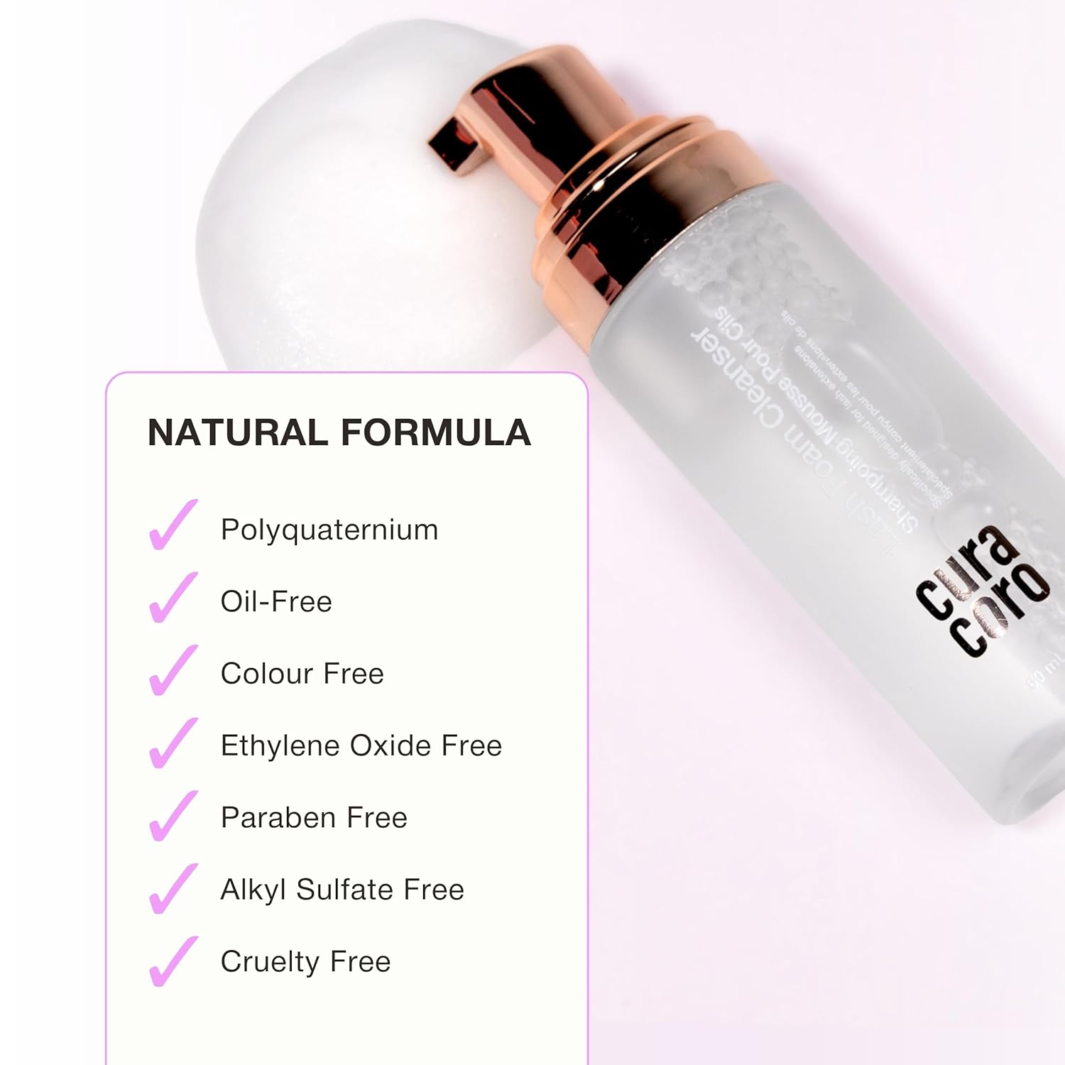 CURACORO 60ML Eyelash Extension Cleanser (Unscented) - Lash Shampoo for Lash Extensions, Eyelash Extension Foam Cleanser for Sensitive Skin, Removes Waterproof Makeup for Professional & Home Use-GlimoraGlow