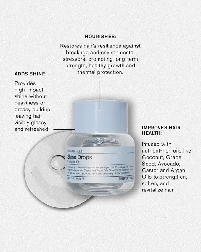 J Beverly Hills Shine Drops Hair Treatment Oil with Botanical Oils for Shine, Nourishment and Dry Hair Repair, 2.2 Oz-GlimoraGlow