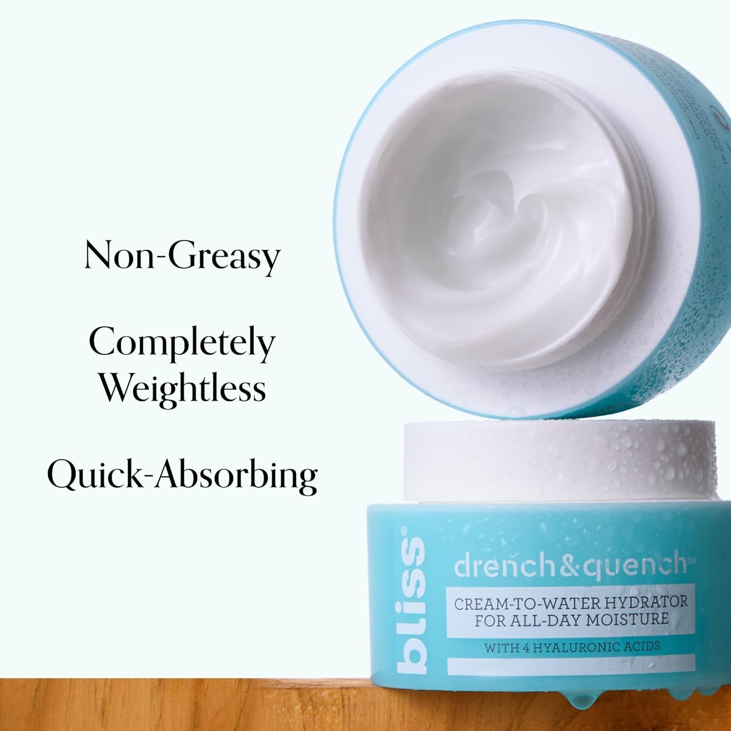 Bliss Drench & Quench Hyaluronic Acid Cream to Water Moisturizer | Lightweight Face Cream with 4 Types of Hyaluronic Acid for All Day Hydration and Plump Skin | Clean Vegan & Cruelty Free 1.7 fl oz-GlimoraGlow