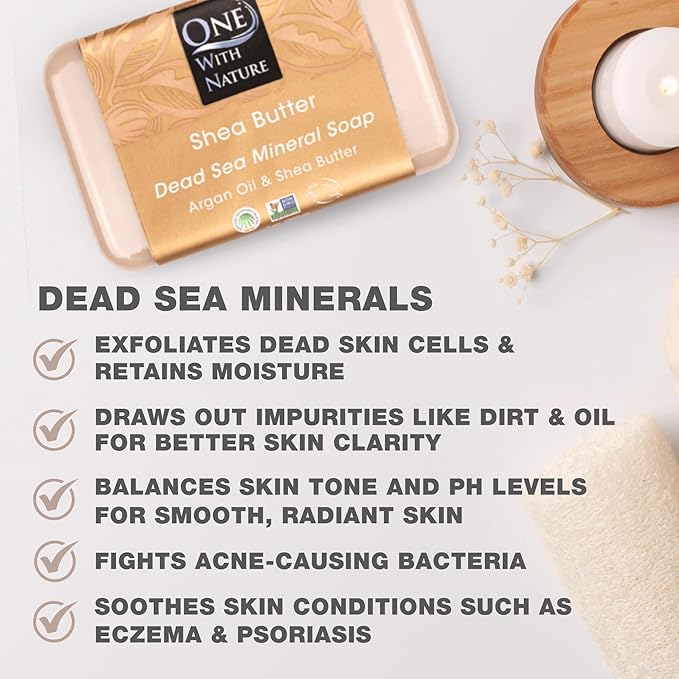 One With Nature Dead Sea Salt Shea Butter Soap 7oz 3-Pack – Purifying and Exfoliating Soap Bar with Dead Sea Minerals for Face & Body, for Men & Women-GlimoraGlow
