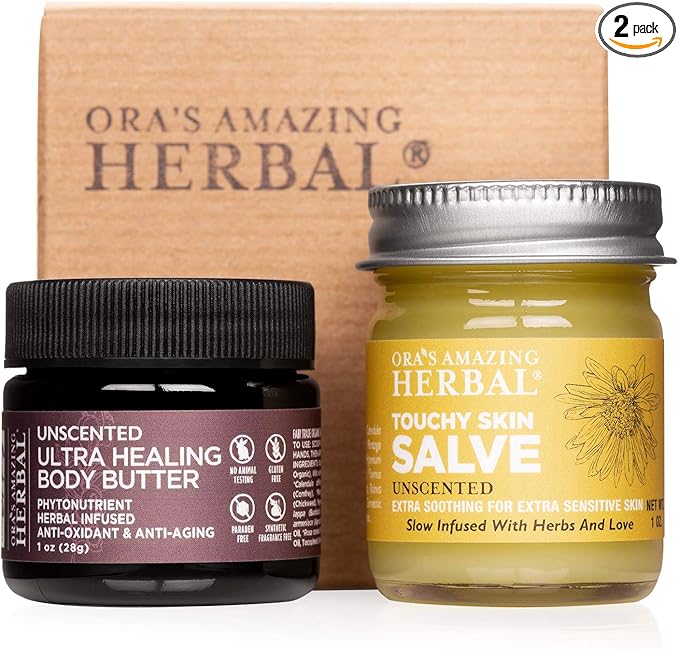 Ora's Amazing Herbal, Eczema Relief, Touchy Skin Salve, Ultra Healing Body Butter, Eczema Cream, Eczema Balm, Herbal Salve, Travel Size, 1oz each-GlimoraGlow