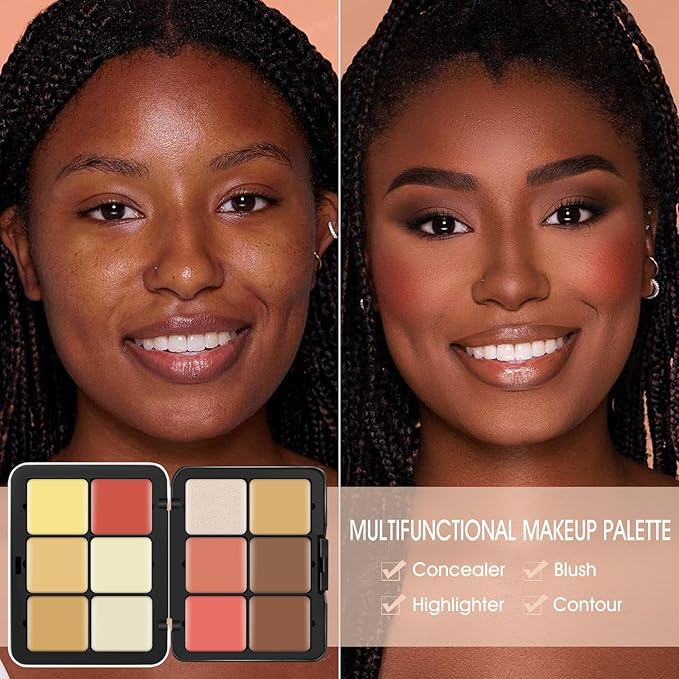 12 Colors Cream [Blush+Contour+Concealer+Highlighter] Makeup Palette for Cheeks - Multi-functional Makeup Palette with Brush, Natural Matte Long Wearing, Waterproof Face Makeup Palette (#05)-GlimoraGlow