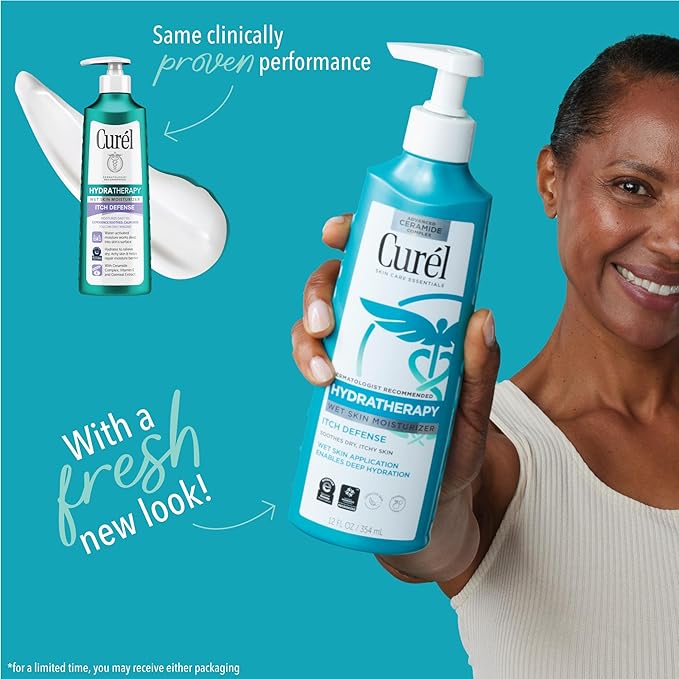 Curel Hydra Therapy In Shower Lotion, Itch Defense Body Moisturizer with Advanced Ceramide Complex, Vitamin E, & Oatmeal Extract, 12 Oz, Pack of 2-GlimoraGlow