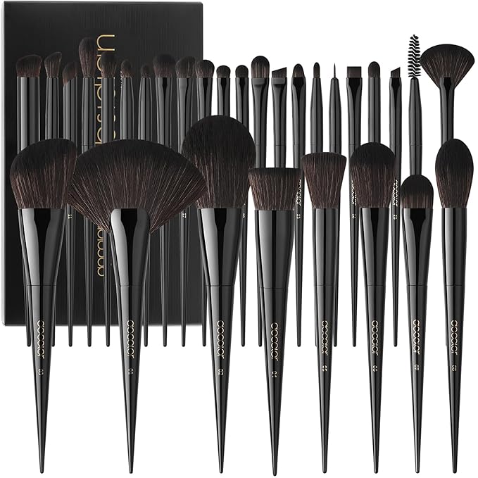 Docolor Makeup Brushes Set Professional 30Pcs Obsidian Makeup Brushes Premium Synthetic Powder Kabuki Foundation Contour Blush Concealer Eye Shadow Blending Eyeliner Crease Eyebrow Make Up Brush Kit-GlimoraGlow