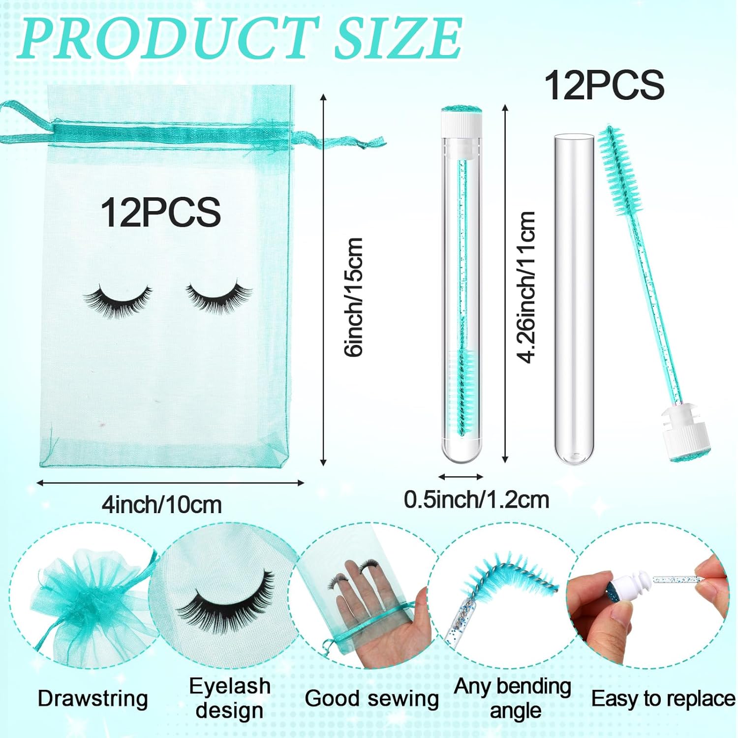 Zhehao 80 Pcs Lash Shampoo Bottle Brushes Kit 20 Foam Pump Dispensers 20 Lash Shampoo Brushes 20 Eyelash Aftercare Bag 20 Cleaning Pipes, Eyelash Extension Supplies(Green, Blue)-GlimoraGlow