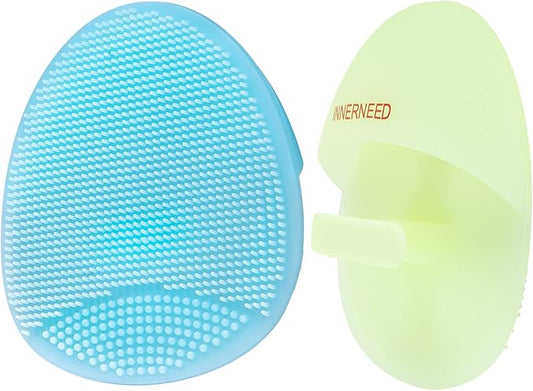INNERNEED Soft Silicone Facial Cleansing Brush Manual Face Scrubber Exfoliating Massage Scrub Acne Blackheads Remove Handheld Pads for Sensitive, Delicate, Dry Skin (Pack of 2)-GlimoraGlow