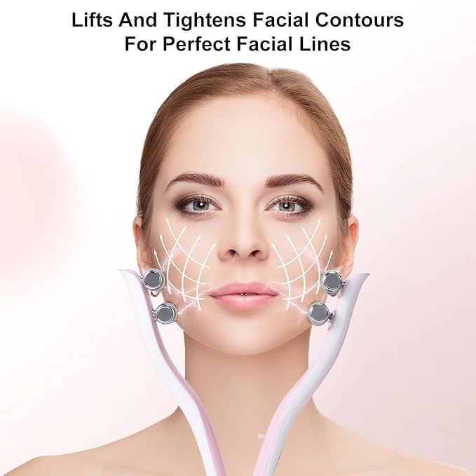 2025 Multi-Functional Face Lifting Device, V Roller Face Lift, Tightening, Skin Care, Double-Sided Roller Design, Type-C Fast Charging, Portable Beauty Device with 3 Adjustable Settings (White)-GlimoraGlow