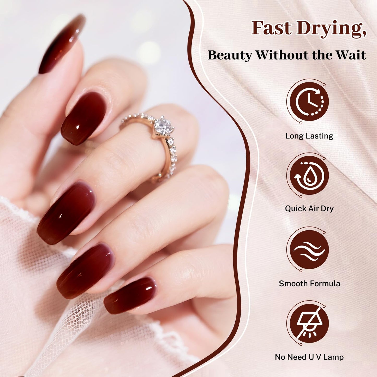 16.5ml Jelly Burgundy Nail Polish Large Volume Quick Dry Nail Polish, Long Lasting Shine, Fingernail Toenail Nail Art DIY Home Travel Nail Art Gift-GlimoraGlow