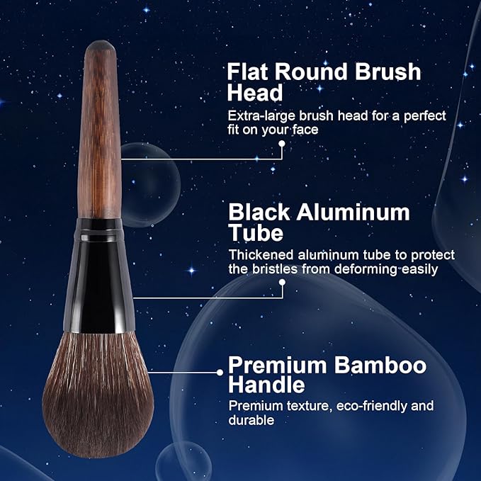 Large Bamboo Mineral Powder Brush, Fluffy Foundation Makeup Brush Kabuki Brushes with Soft Synthetic Bristles for Loose & Pressed Powder, Liquid, Cream, Buffing, Blending, Vegan & Cruelty-Free Tool-GlimoraGlow