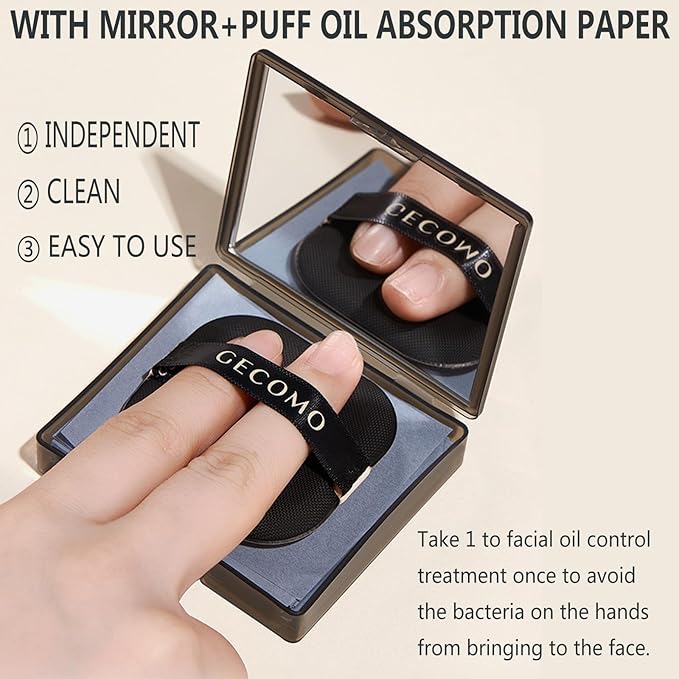 Natural Bamboo Charcoal Facial Oil Blotting Paper,100pcs Oil Blotting Sheets with Portable Mirror & Makeup Puff for Oily Face Skin,Oil Control Film Easy Take Out Handy Friendly Oil Absorbing Tissues-GlimoraGlow