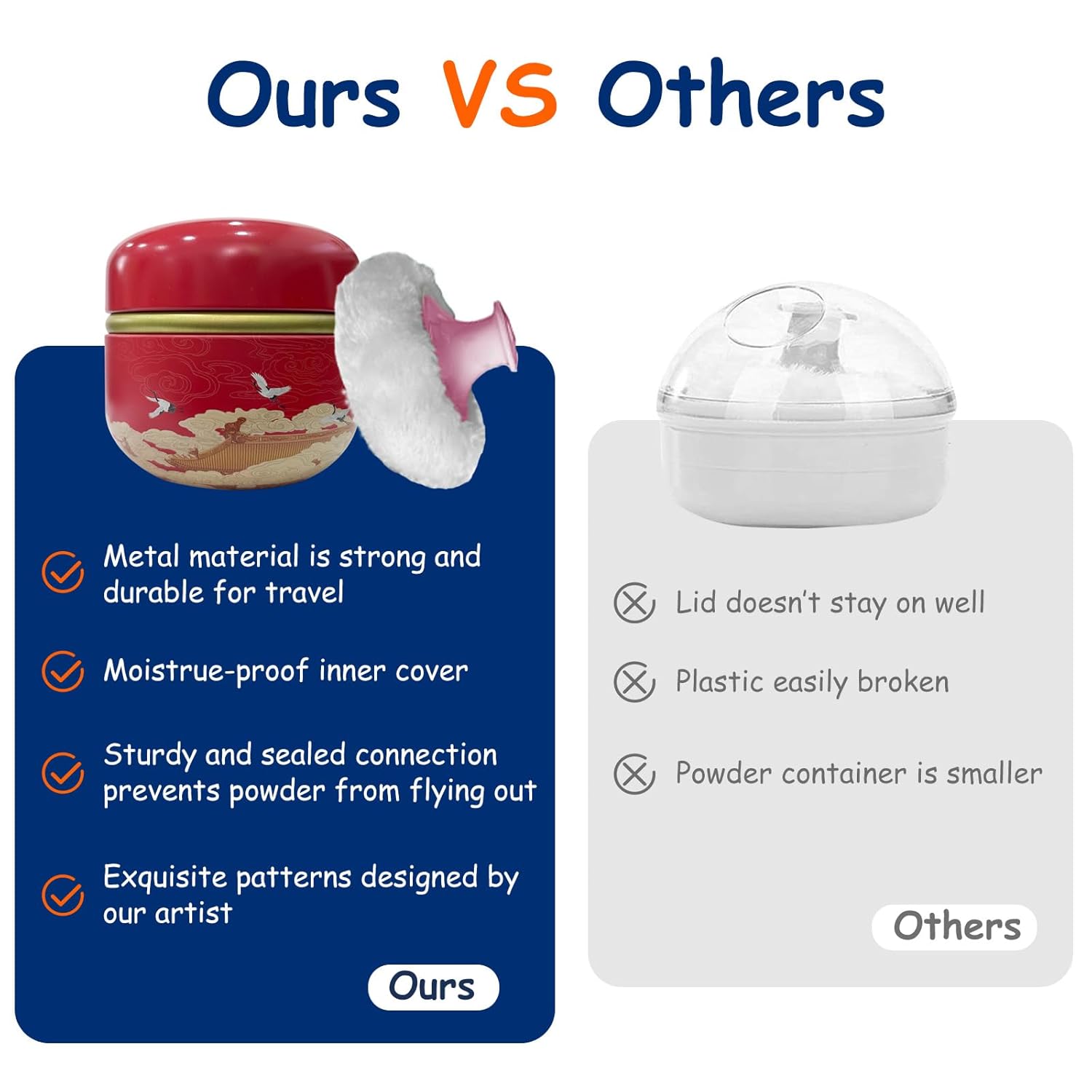 Body Powder Puff and Container for Dusting Powder, Women Powder Puff and Powder Case for Bath and Travel (Crane Red)-GlimoraGlow