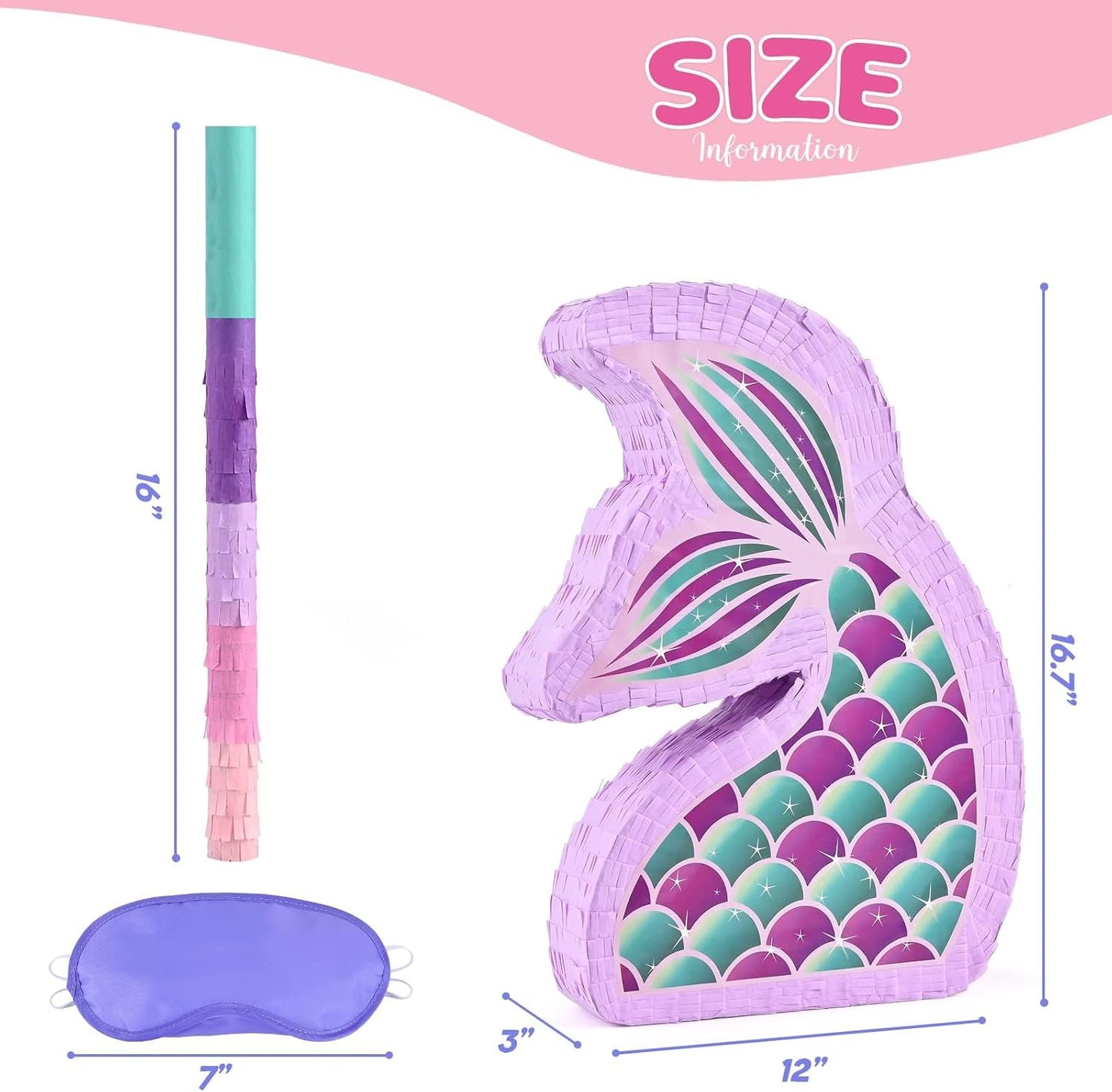 WERNNSAI Mermaid Piñata - Mermaid Party Supplies Piñata Bundle with Blindfold and Bat for Girls Kids Ocean Theme Birthday Party Game Carnival Activity Decorations (16.7" x 12.2" x 3.1")