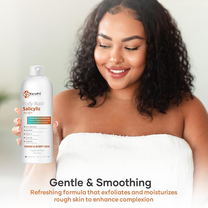 Salicylic Acid Body Wash - Skin Non-drying, Gentle Exfoliates Rough and Bumpy Skin, Body Acne Wash, BHA & AHA - Unscented Exfoliating Body Wash, Made in USA - (16 fl oz x 2)-GlimoraGlow