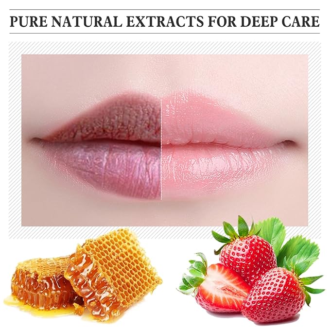 2 PCS Bee Honey Lip Balm Honey Pot, Strawberry & Bee Honey Lip Mask, Reduces Lip Lines, Hydrate & Moisturizing Lip Skin Care, Prevention Dry Cracked Lips, Bee Honey Lip Balm for Lip Repair Treatment-GlimoraGlow