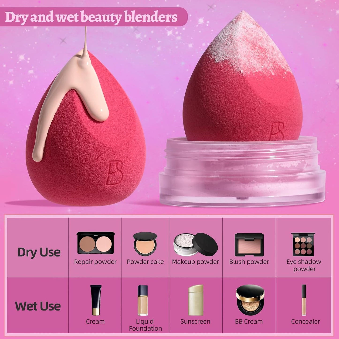 BS-MALL Professional Makeup Sponges Triangle Puff 49 Pcs- Pro V3.0 Cloud Technology Makeup Sponge Material Flawlessflow Mini Sponge Set & Triangle Puff With Waterproof Travel Silicone Bag Gift Set-GlimoraGlow