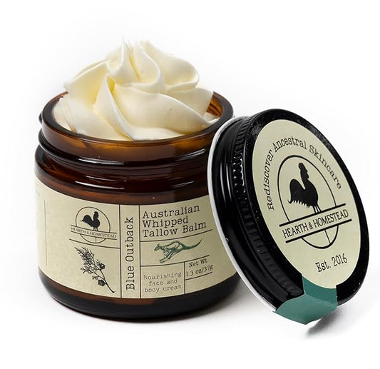 Handmade "Blue Outback" Australian Whipped Tallow Balm with Emu, Jojoba, Sandalwood, and Blue Cypress - 1.3 oz -GlimoraGlow