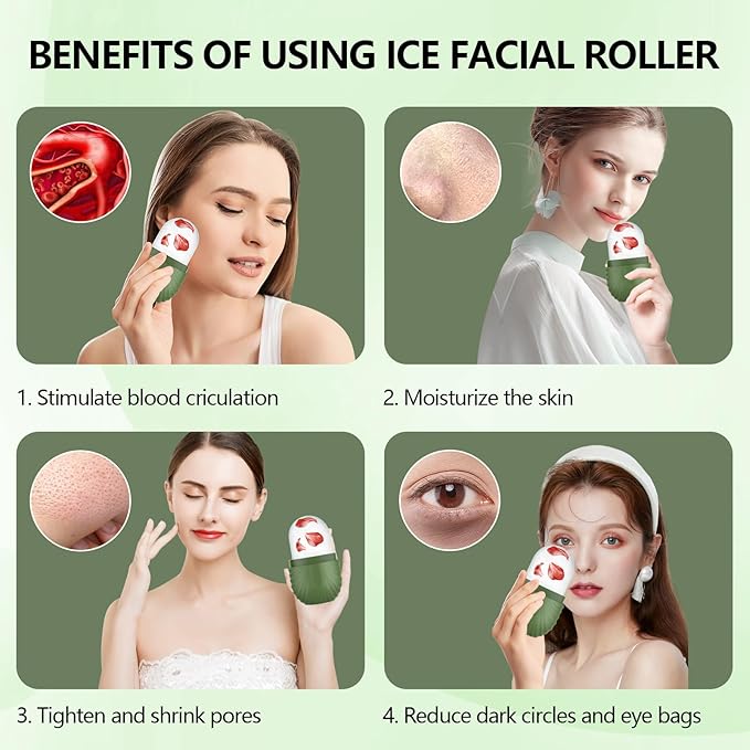Ice Roller for Face and Eye, Silicone Ice Facial Roller Ice Holder, Face Ice Mold Skin Care, Face Icers Reusable Ice Cube Roller for Shrink Pores Anti Wrinkle Reduce Puffiness, Green-GlimoraGlow