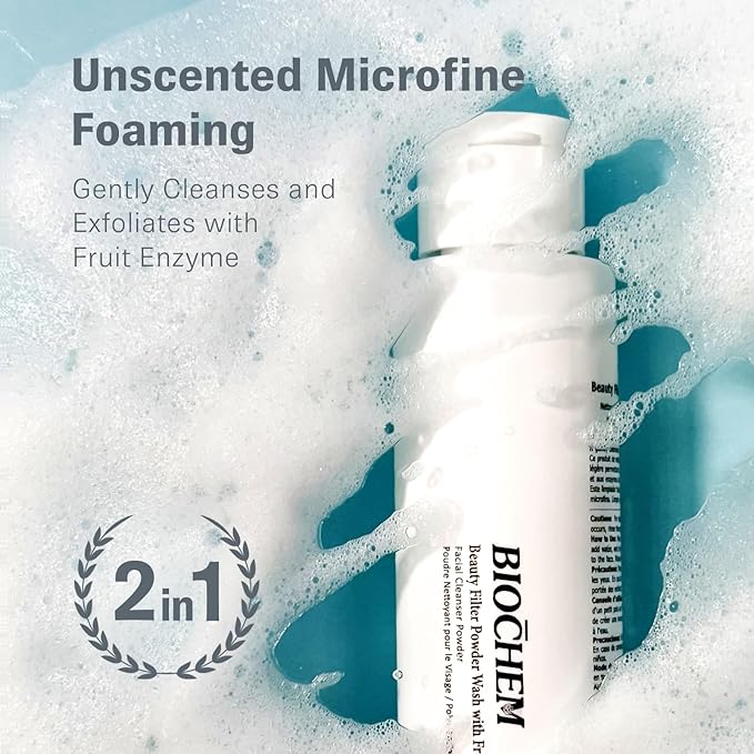 BIOCHEM Beauty Filter Powder Face Wash with Fruit Enzyme, Daily Wash with Papaya & Pineapple Enzyme, Gentle Plant-Based Low pH Exfoliator Cleanser for Women & Men, Sensitive Skin (1.59 fl oz / 45 g)-GlimoraGlow
