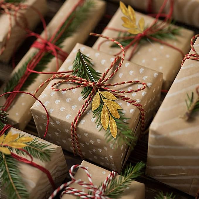 GREENTIME 12 Pack Artificial Golden Glitter Leaves 13" Fake Christmas Picks Decorative Glitter Sticks for Vase Christmas Tree DIY Wreath Crafts Fireplace Decor