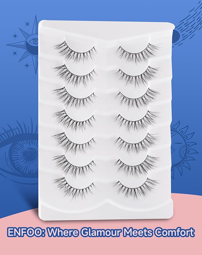 Cat eye Lashes Natural Wispy Lash Strip Natural Look Flared Eyelashes Fairy False Eye Lashes Fluffy False Eyelashes Soft 7 Pairs D97-GlimoraGlow