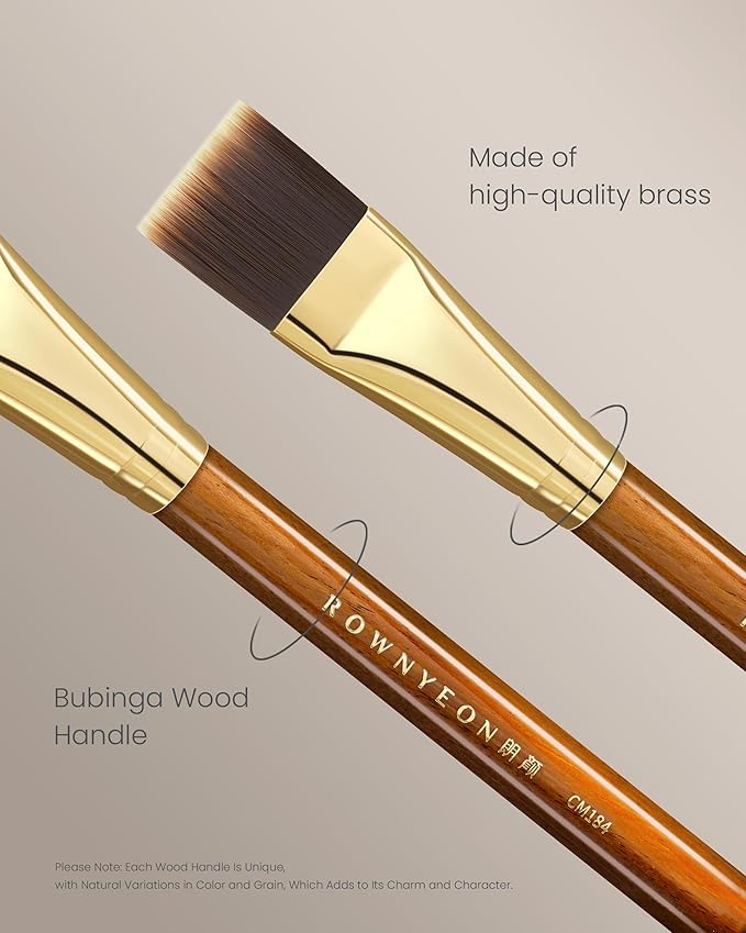 Desert Oak Series Flat Top Foundation Brush - 20mm Ultra-Thin Nylon Bristles for Streak-Free Liquid Foundation, Smooth Buffing & Full Coverage, Bubinga Handle & Brass Ferrule (CM 184)-GlimoraGlow