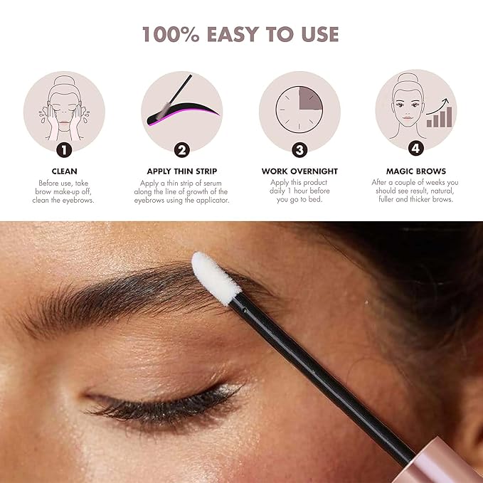 Eyebrow Growth Serum - Provides Full, Healthy And Well Defined Eyebrows - High Technology Formula - Vegan And Cruelty Free - Flexible Applicator Developed Specifically For Brows - 0.1 Oz-GlimoraGlow
