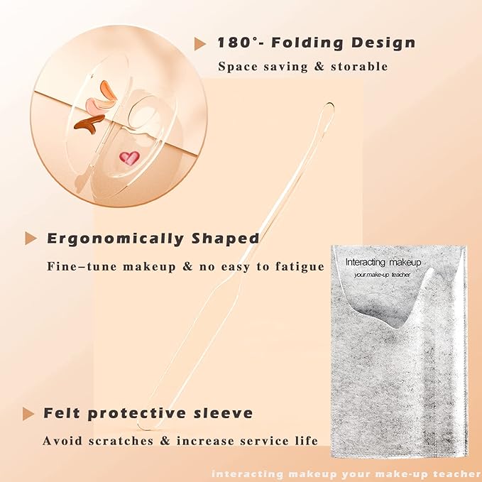 180 Degree Folding Acrylic Makeup Mixing Palette, Plastic Foundation Makeup Facial Palette with Felt Bag, Transparent Spatula Tool for Eyeshadow Liquid Foundation Cosmetic Pigment Mixing-GlimoraGlow