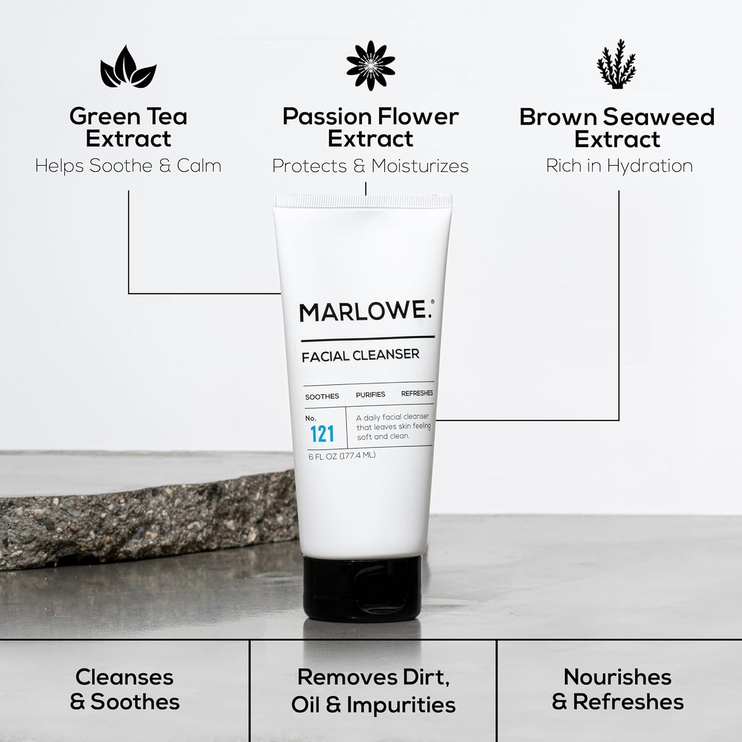 MARLOWE. No. 121 Facial Cleanser 6 oz, Daily Mens Face Wash with Natural Extracts & Antioxidants, Soothes, Purifies, Refreshes, Thick Lather, Fresh Woodsy Scent-GlimoraGlow