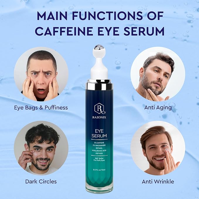 Eye Bags Treatment for Men and Women: Caffeine Eye Cream for Dark Circles – Cooling Roller for Puffiness Reducer (Medium, Unscented)-GlimoraGlow