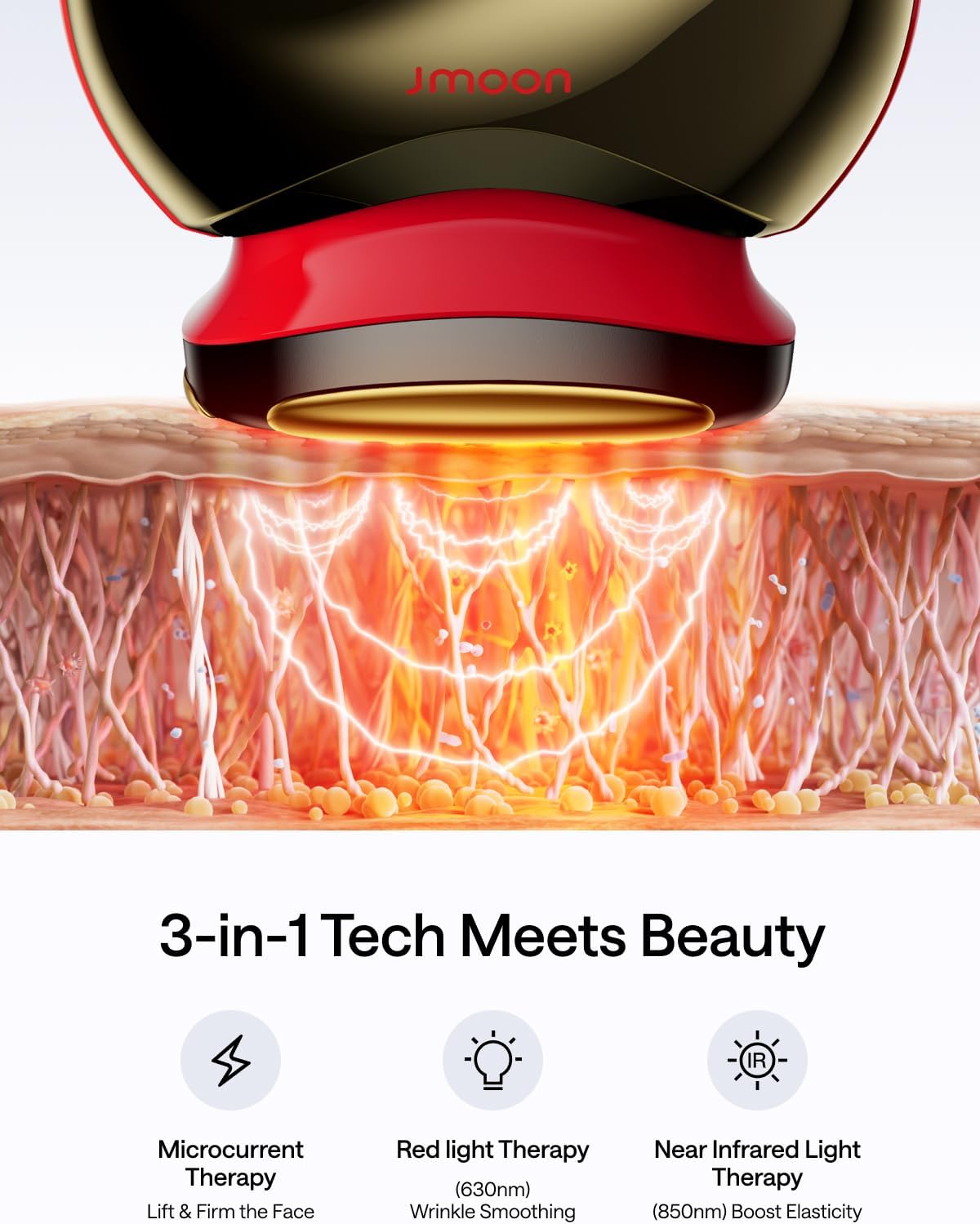 JMOON NouvelleSkin Facial Toning Device, FDA-Cleared Microcurrent Facial Device and Red Light Therapy for Face, 4 Modes & 5 Intensity Levels for Personalized Face Lift & Smoothing. M30U PR-GlimoraGlow