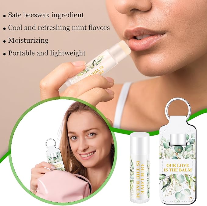 18 Sets Baby Shower Bridal Shower Favors for Guests Bulk Lip Balm and Lipstick Holder Keychains Set Baby Shower Bridal Shower Goodies Bags Thank You Gifts for Guests(Eucalyptus Wedding)-GlimoraGlow
