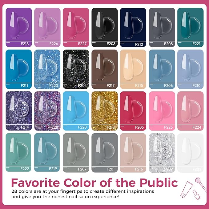 JEWHITENY 28 Colors Poly Nail Gel Kit with Base Top Coat Purple Blue Yellow Nude Pink Glitter Shades Quick-Dry for Beginners DIY Need U V Lamp Curing-GlimoraGlow