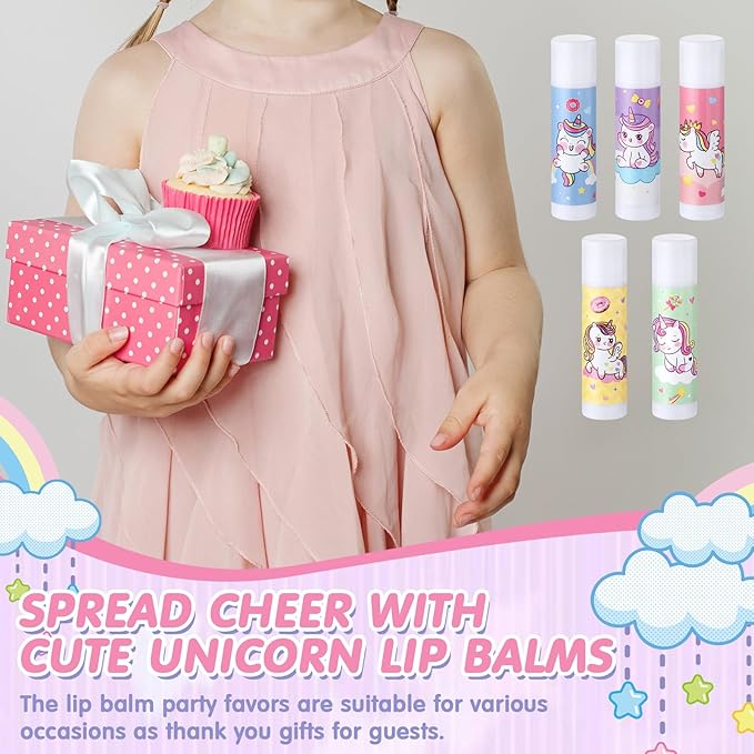 100 Pcs Unicorn Party Favors Lip Balms Bulk for Kids Birthday Party Moisturizing Lip Balm for Unicorn Themed Celebration Gifts Lip Care Products for Classroom Rewards Favor Party Supplies-GlimoraGlow