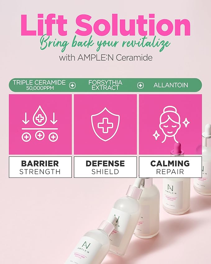 AMPLE:N Ceramide Shot Ampoule – Anti Aging and Hydrating Serum with Ceramide for Deep Moisturization – For Dry & Rough Skin to Reduces Wrinkles & Repairs Skin, 1.01 fl.oz.-GlimoraGlow