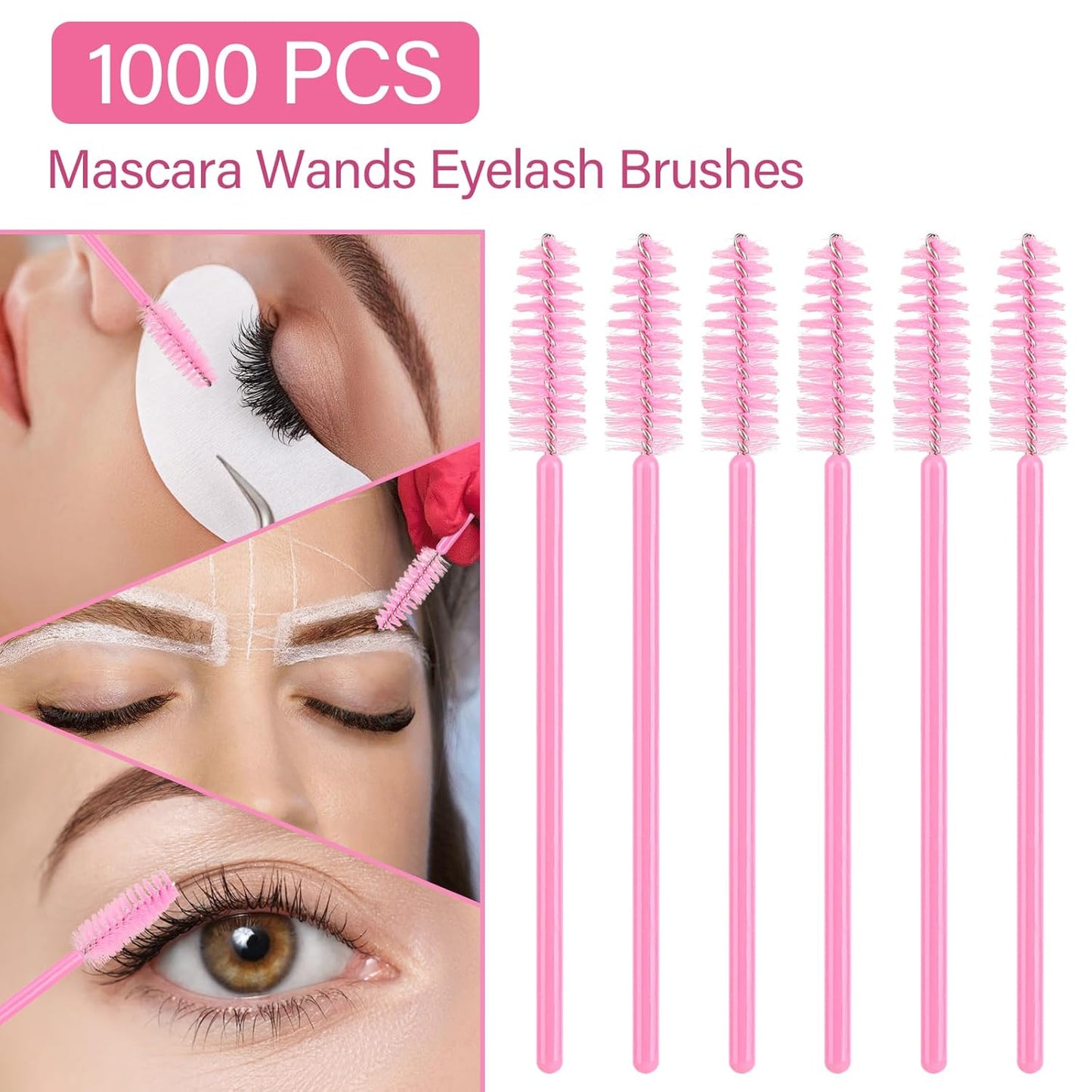 1000 Disposable Mascara Wands Eyelash Brushes Spoolies for Eyebrow Eye Lash Extension Pink-GlimoraGlow