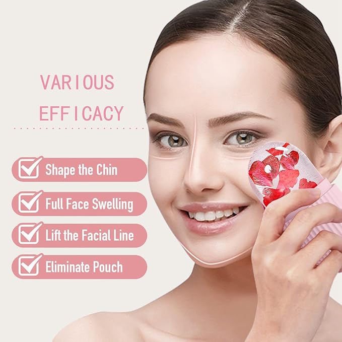 XHJRI Ice Face Roller Massager,Ice Cube Roller for Face, Eyes and Neck Naturally Conditioning and Skin Care,De-Puff Eye Bags,Reduce Migraine Pain,Reusable Massage Silicone Ice Mold (Pink White)-GlimoraGlow