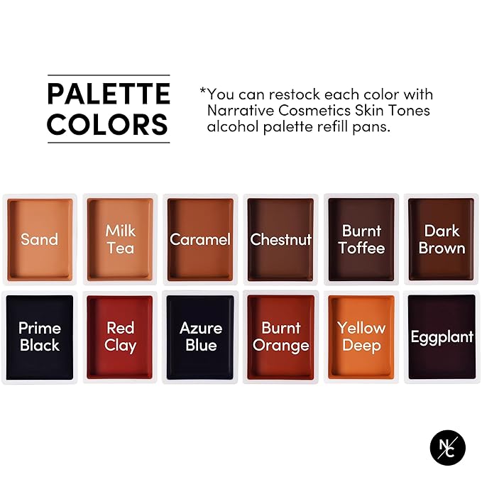 12 Color Dark Flesh Tone Alcohol Activated Makeup Palette Kit - Includes Alcohol Activator and Moisturizing Remover - Waterproof Makeup for Professional Makeup Artists-GlimoraGlow
