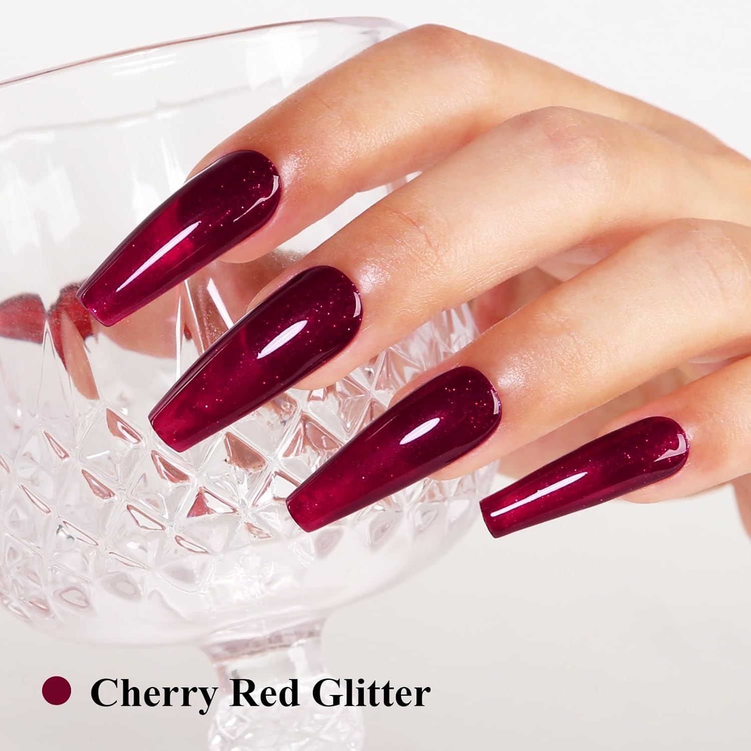 Imtiti Glitter Gel Nail Polish, Burgundy Red Iridescent Glitter Gel Polish Cherry Red Diamond Shimmer Sparkle Soak Off UV LED Nail Gel Polish Autumn Winter Gel Polish Manicure Gel Nail Kit 10ML-GlimoraGlow