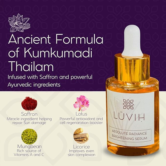 LUVIH Absolute Radiance Brightening Serum – Ayurvedic Dark Spot Corrector & Glow Serum for Women & Men – Nourishing Treatment for Dullness, Uneven Skin Tone & Sun-Stressed Skin – 30 mL-GlimoraGlow