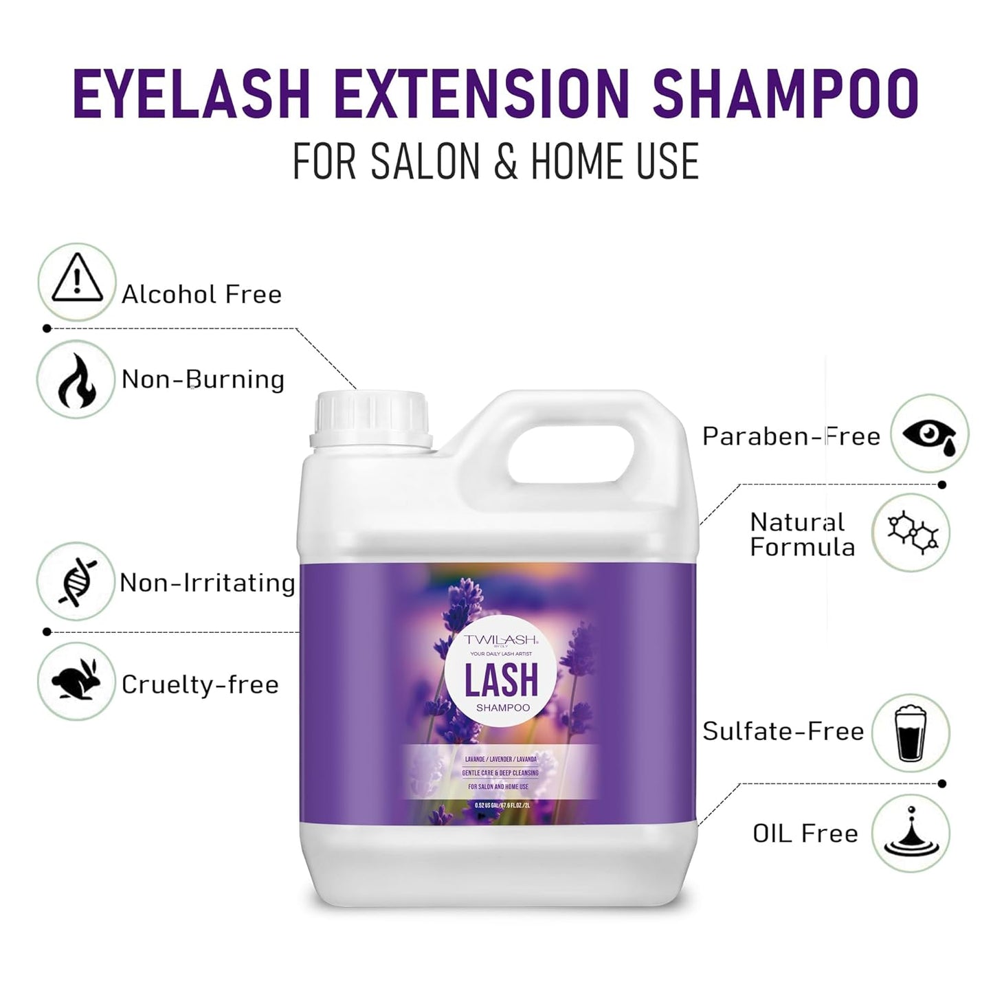 Lash Shampoo Bulk, Eyelash Cleanser for Extensions 2 Liters, Safe Makeup Remover, Non-irritating or Burning Eyelid Foaming Cleanser for Professional Salon and Home Use (Lavender-2L)-GlimoraGlow