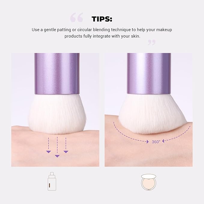 Jessup Professional Foundation Brush for Liquid, Cream and Powder, Large Dense Face Makeup Brush for Natural Flawless Finish, Luxury Purple AS004-GlimoraGlow