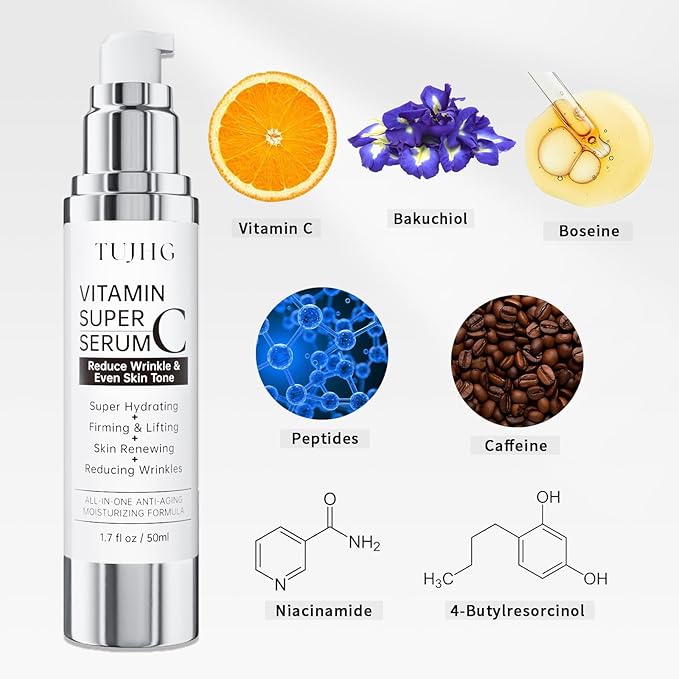 Vitamin C Retinol Serum for Face, Brightening & Anti-Aging with Hyaluronic Acid, Vitamin E, Peptides, Collagen - Hydrates, Firms, Lifts, Smooths, Targets Age Spots, Wrinkles, 1.7 Fl Oz-GlimoraGlow