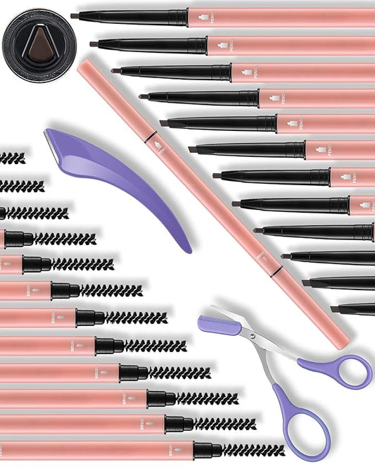 12Pcs Microblading Eyebrow Pencils Deep Brown Waterproof Eye Brow Pencil w/Eye Brow Razor & Scissors Kit 0.5mm Ultra-Fine Tip Creates Hair-Like Strokes for Women Effortless Natural Brows-GlimoraGlow