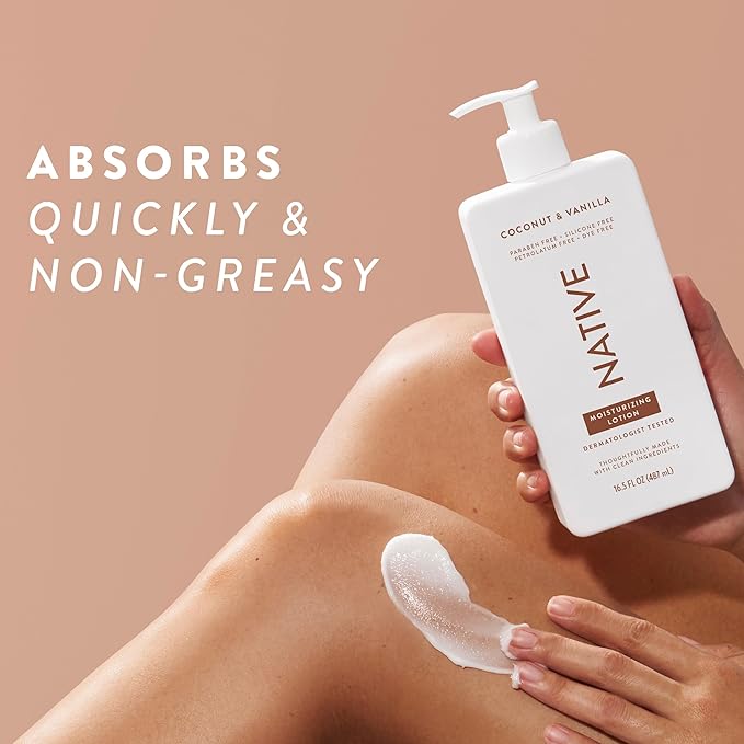 Native Body Lotion Contains Naturally Derived Plant-Based Moisturizers for Women and Men | Restores Dry Skin, Coconut & Vanilla, 16.5 fl oz-GlimoraGlow