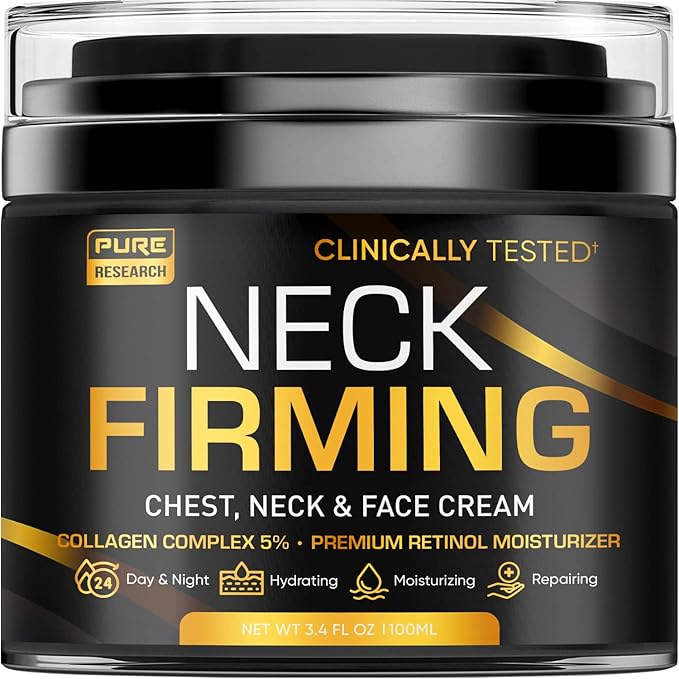 Neck Firming Cream - Anti Wrinkle Cream - Saggy Neck Tightener & Double Chin Reducer Cream - Collagen & Retinol Skin Tightening Cream - Anti Aging Moisturizer for Neck & Décolleté 3.4oz-GlimoraGlow