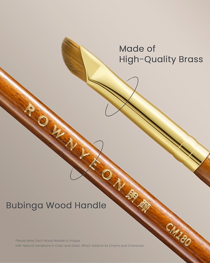 Desert Oak Series Angled Eyeliner Brush - Ultra-Fine Nylon Bristles for Razor-Sharp Gel/Liquid/Powder Lines, Anti-Smudge Design, Ebana Handle & Brass Ferrule (CM 180)-GlimoraGlow